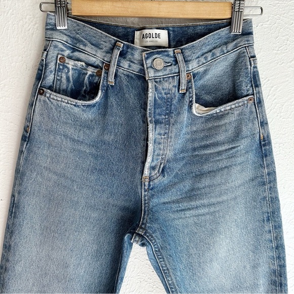 Agolde Riley High-Rise Straight Cropped Jeans Haven Wash Sz 23 - Picture 2 of 6